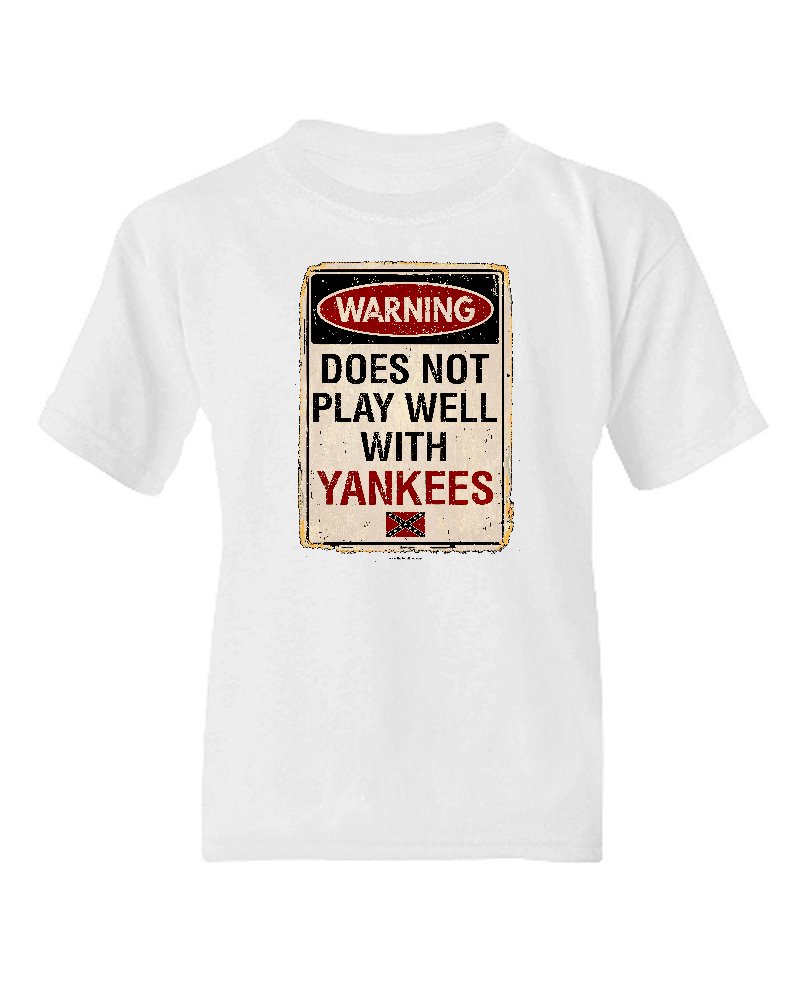 Warning: Does Not Play Well With Yankees youth's cotton t-shirt